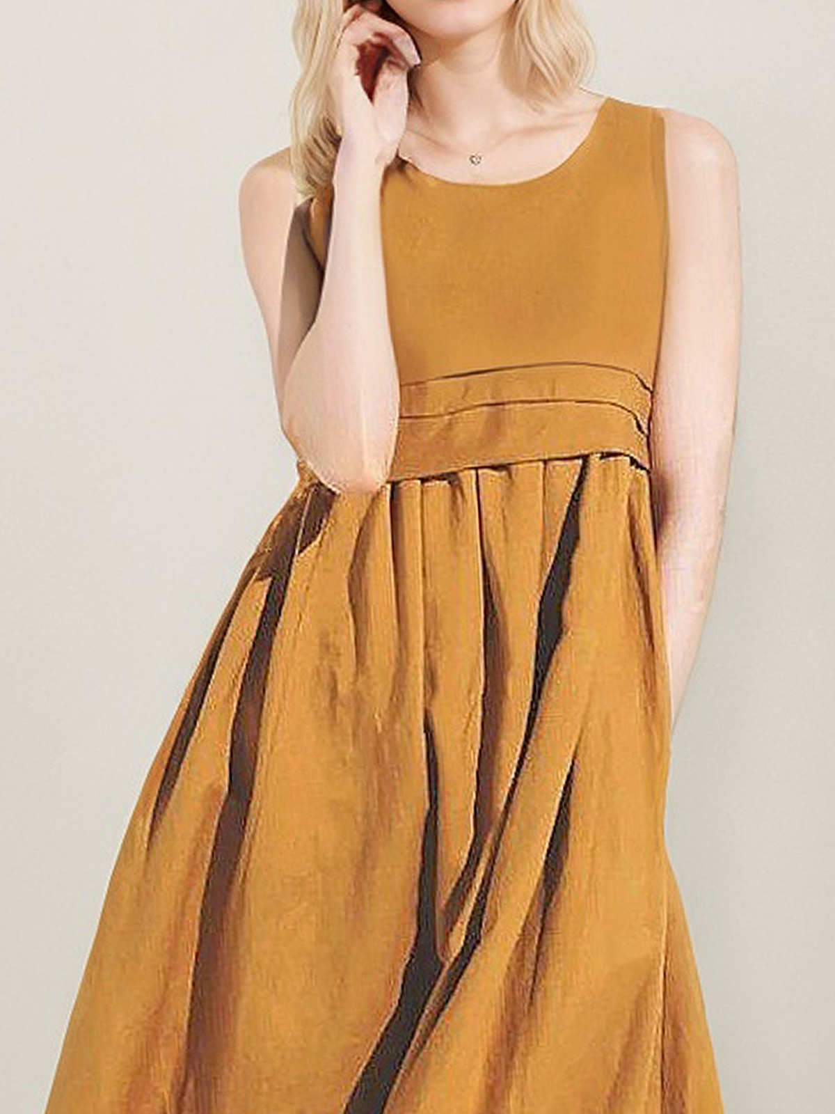 Linen Crew Neck Plain Sleeveless Maxi Dress