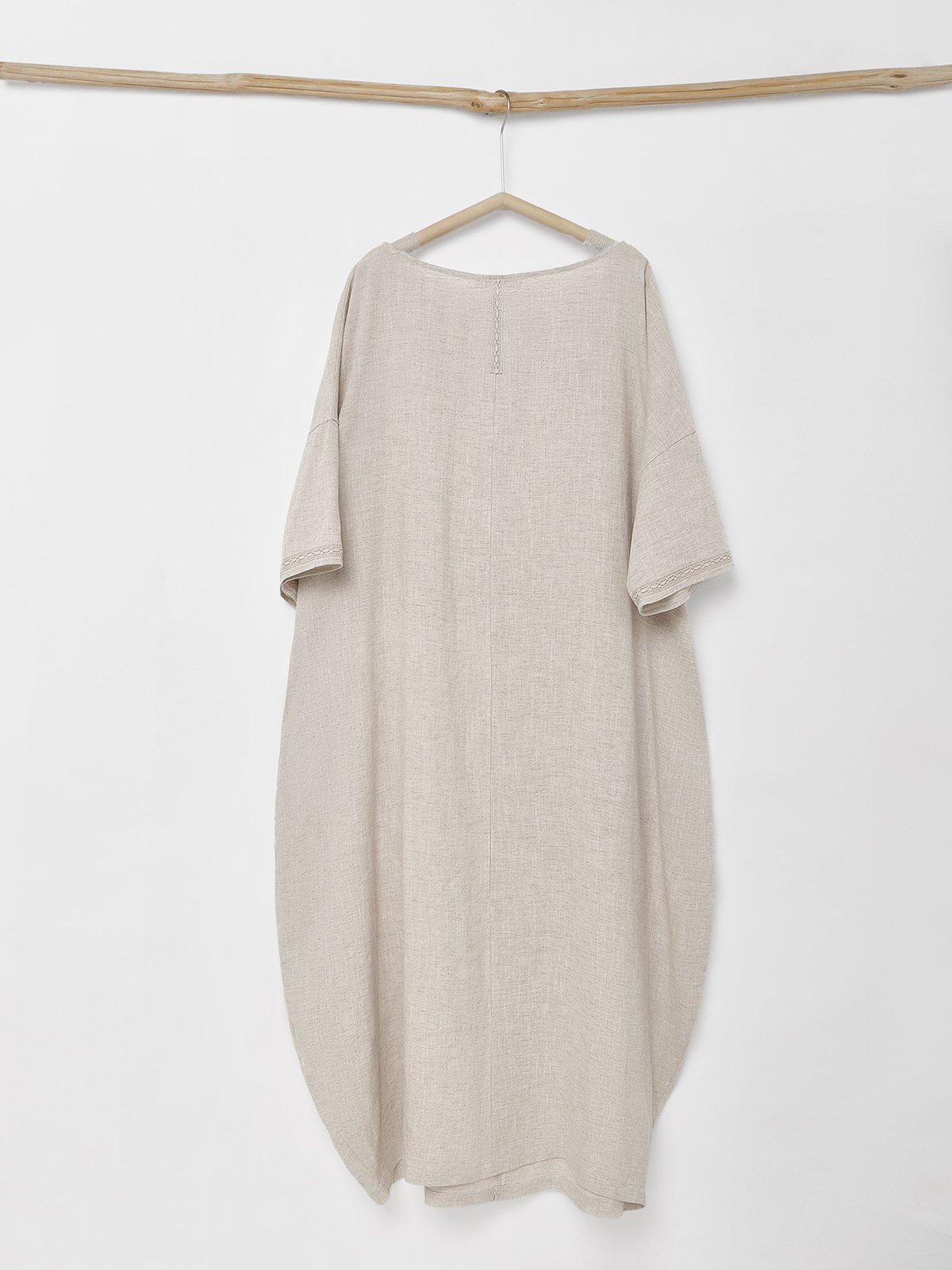 Cotton And Linen Crew Neck Plain Short Sleeve Maxi Dress