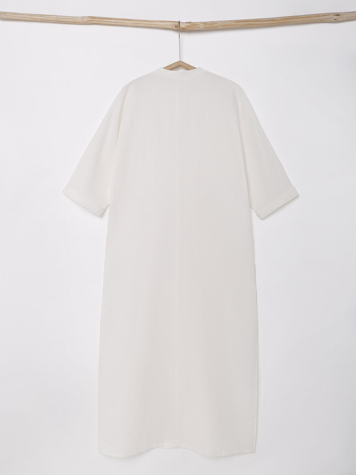 Cotton And Linen V Neck Slit Long Sleeve Maxi Dress