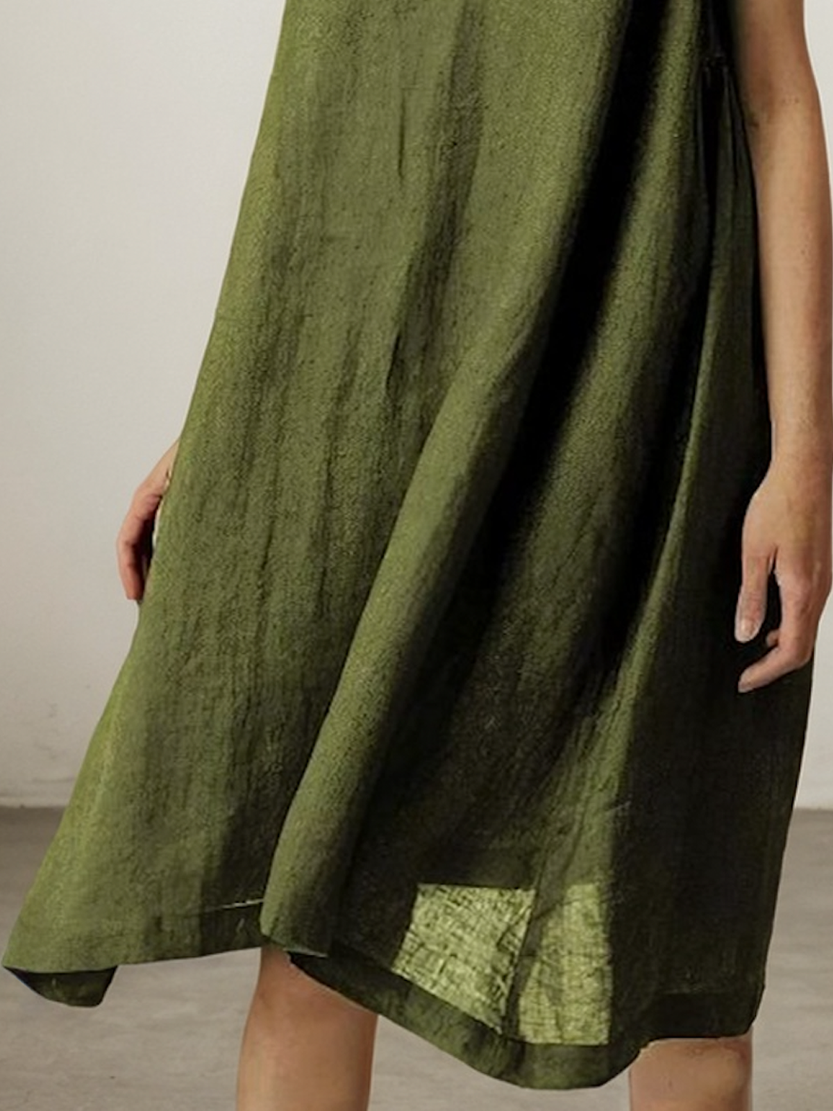 Linen Crew Neck Plain Sleeveless Mini Dress