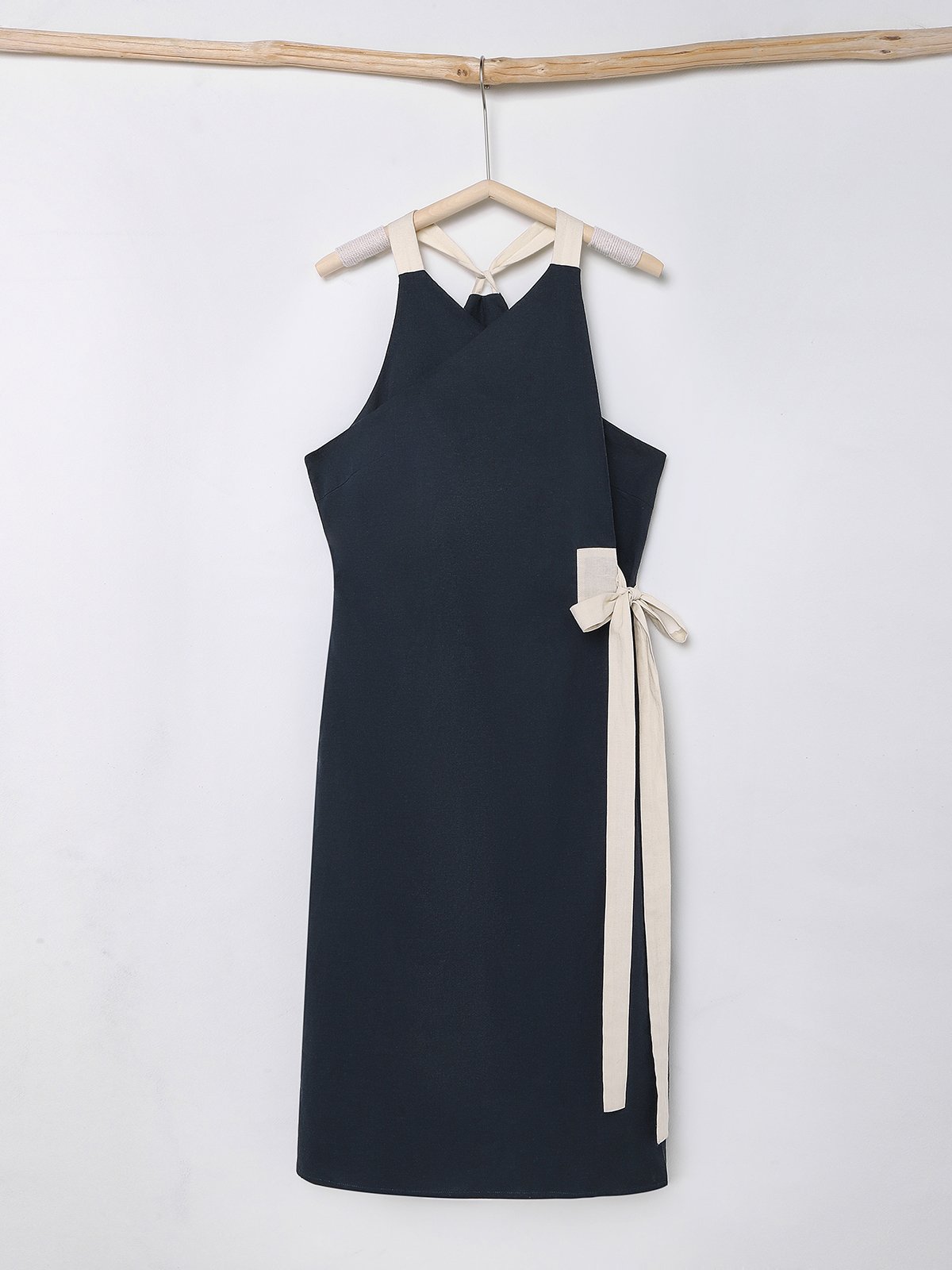 Linen Belt Design Sleeveless Midi Dress