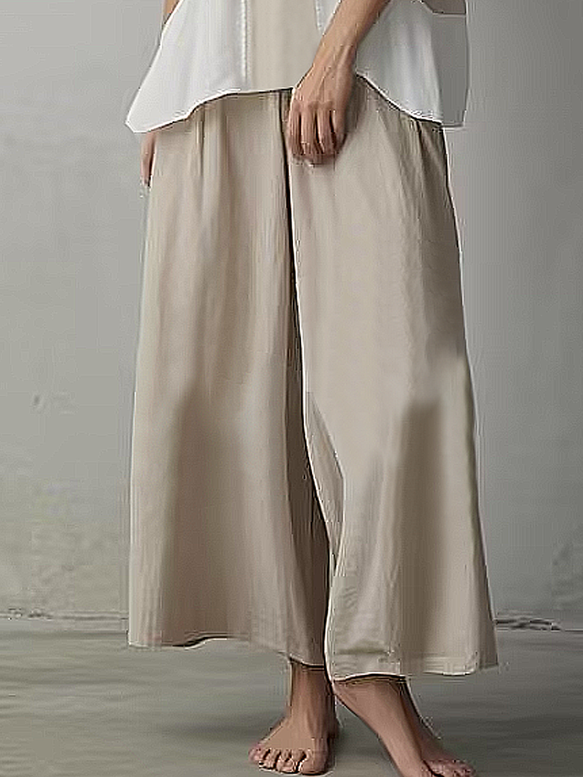 Linen Crew Neck Color Block Short Sleeve Top With Pants Two-piece Set Linen Crew Neck Color Block Short Sleeve Top With Pants Two-piece Set