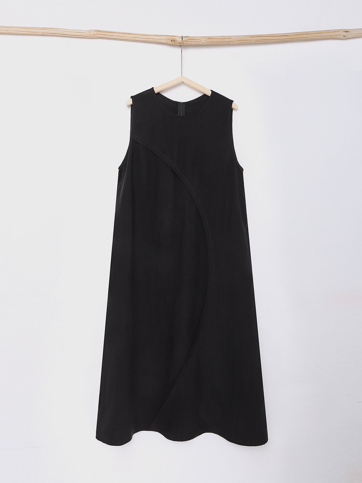 Cotton And Linen Crew Neck Plain Sleeveless Mini Dress