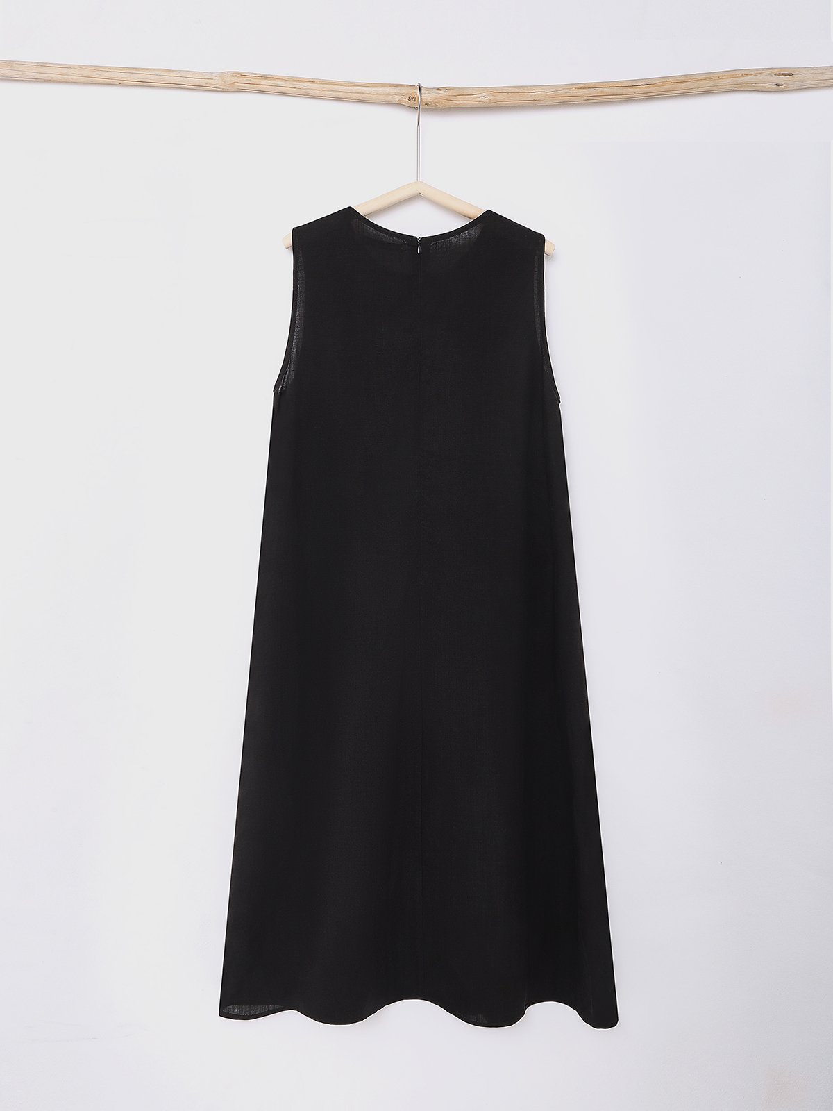 Cotton And Linen Crew Neck Plain Sleeveless Mini Dress