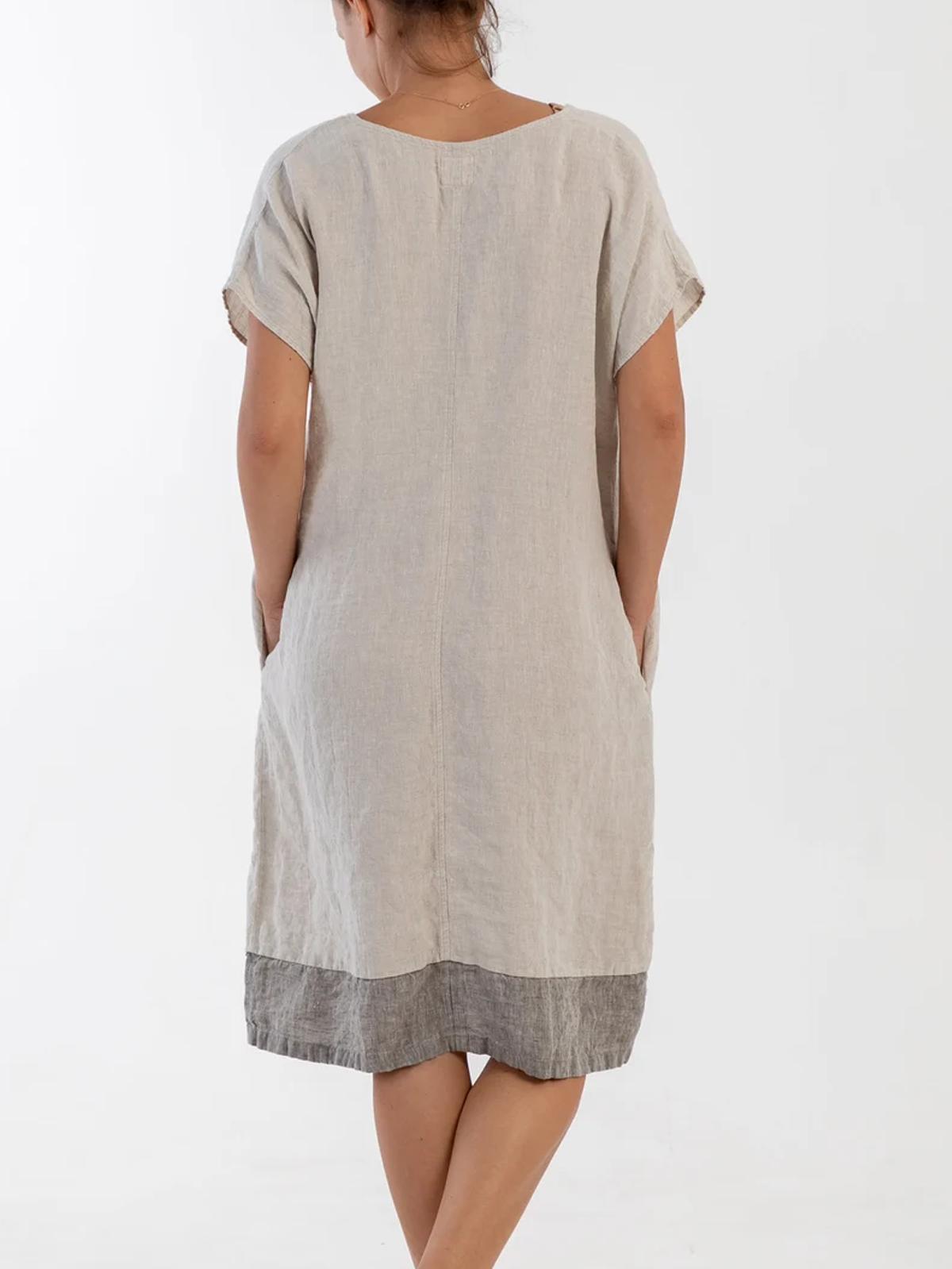 Cotton And Linen Crew Neck Plain Short Sleeve Mini Dress