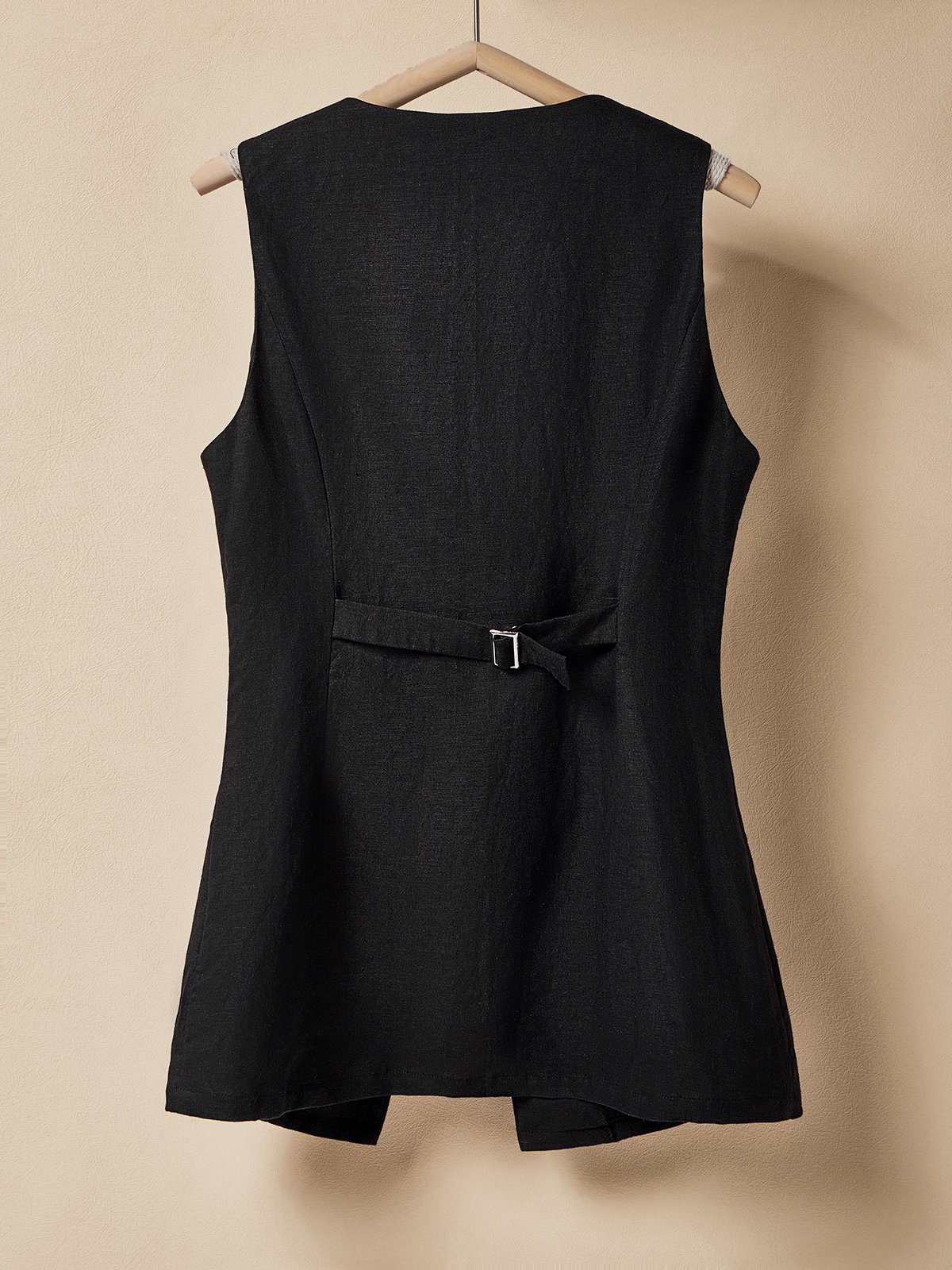 Cotton And Linen Crew Neck Button Design Sleeveless Tank Top