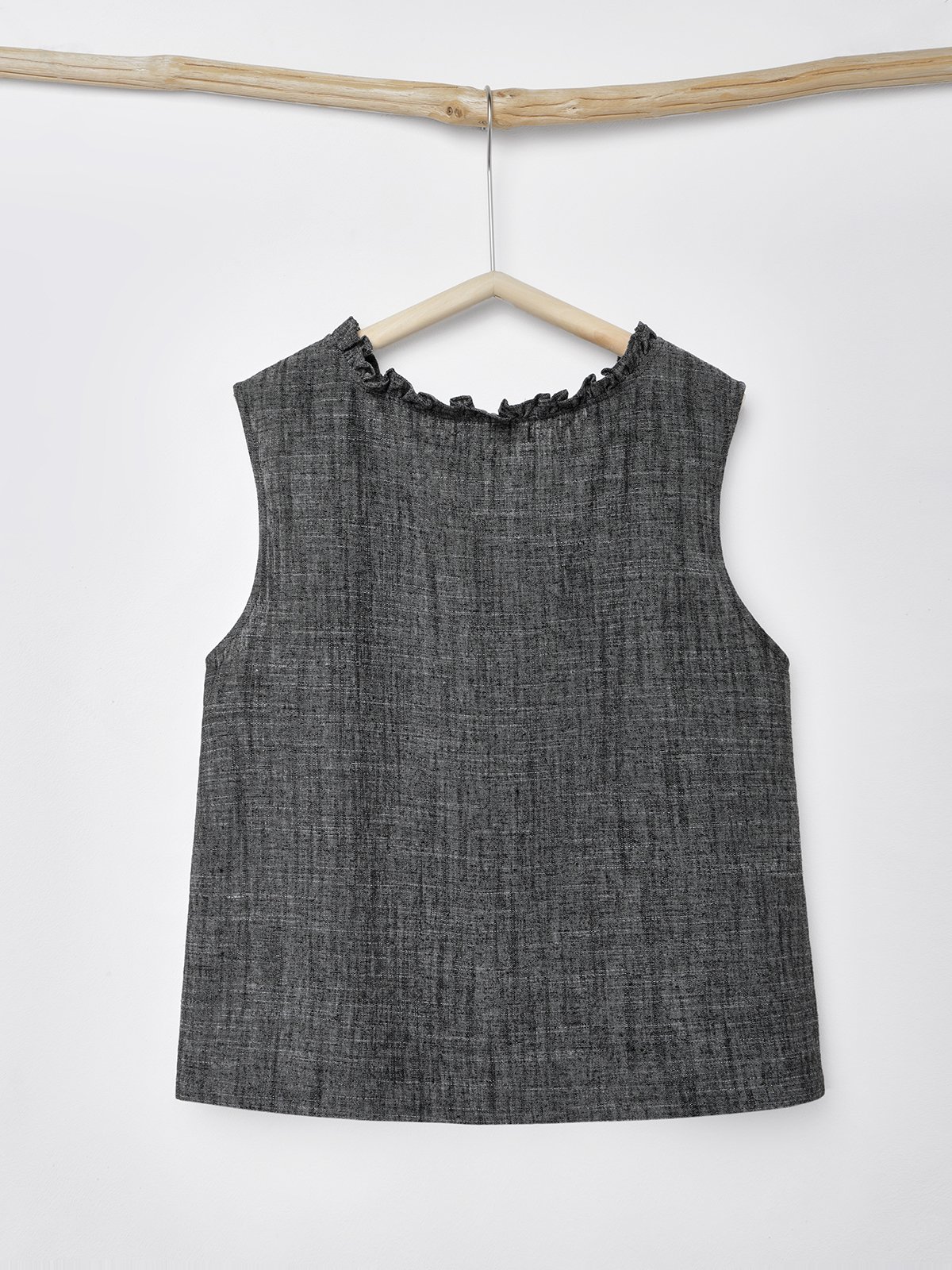 Cotton And Linen V Neck Plain Sleeveless Tank Top