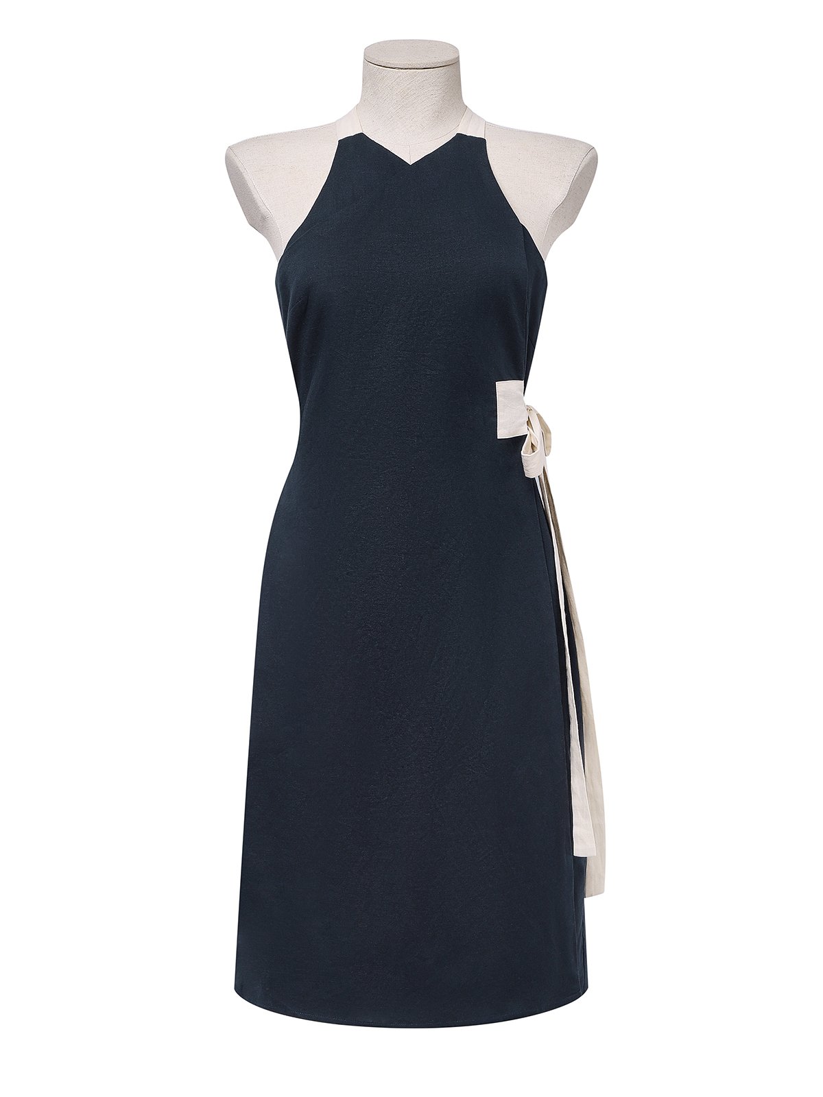 Linen Belt Design Sleeveless Midi Dress