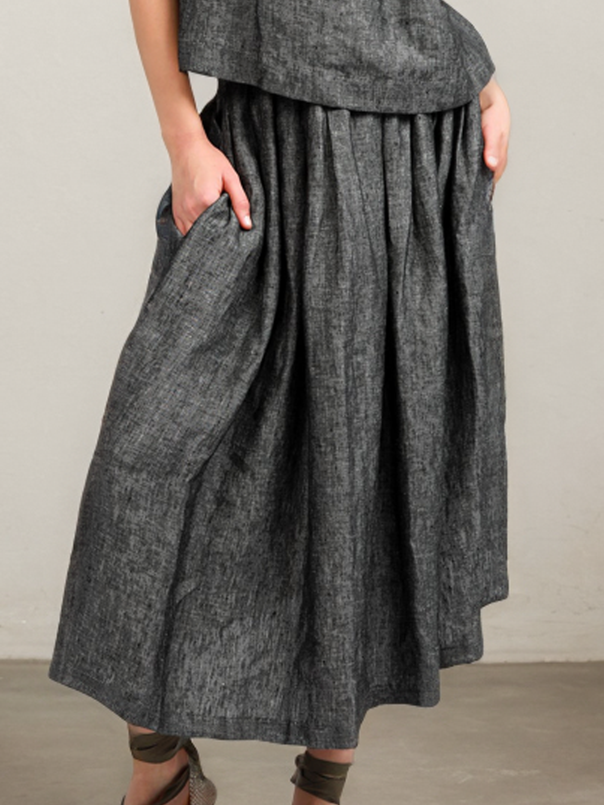 Cotton And Linen Plain Maxi Skirt