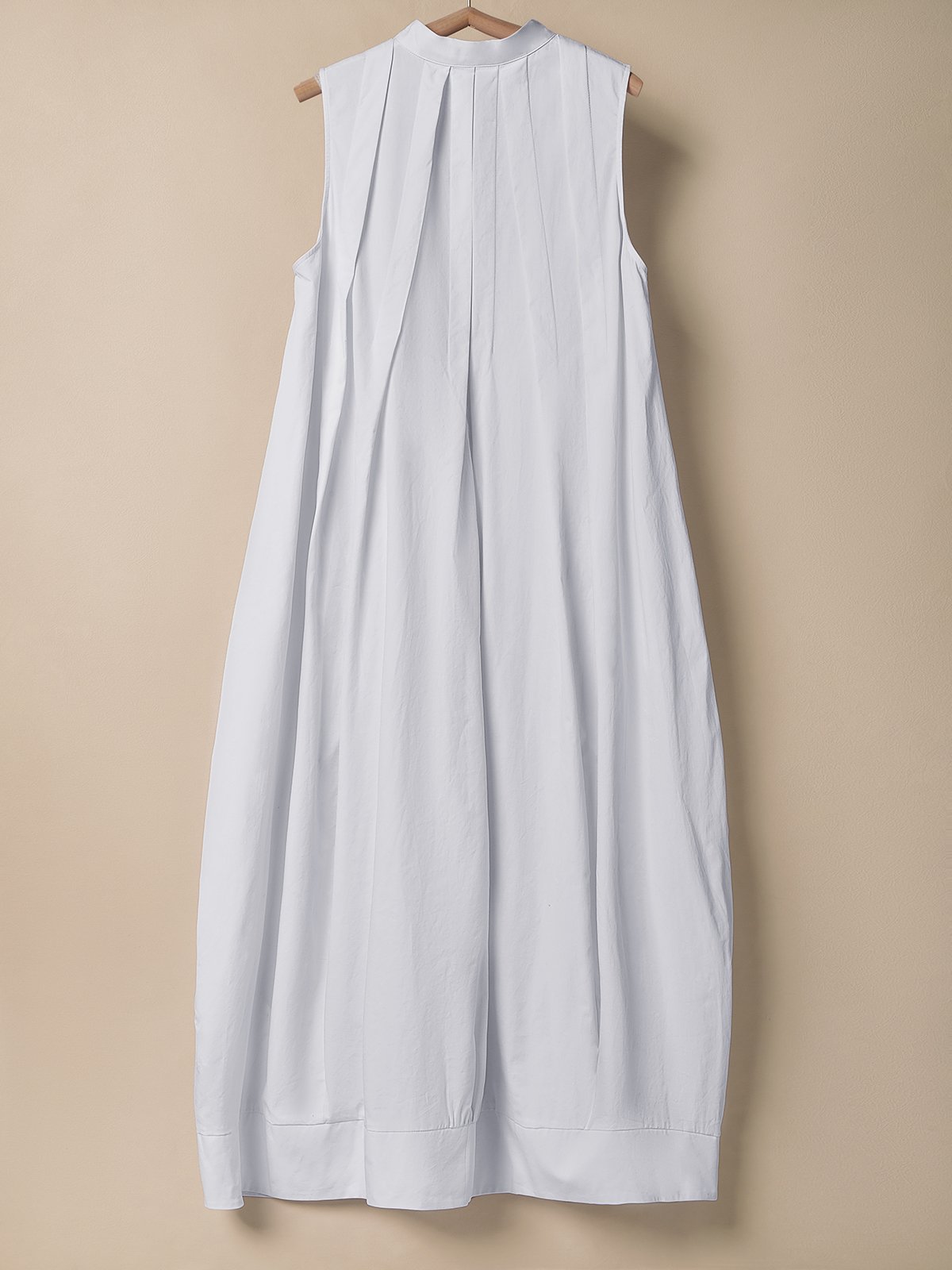Cotton And Linen Stand Collar Pleats Sleeveless Maxi Dress