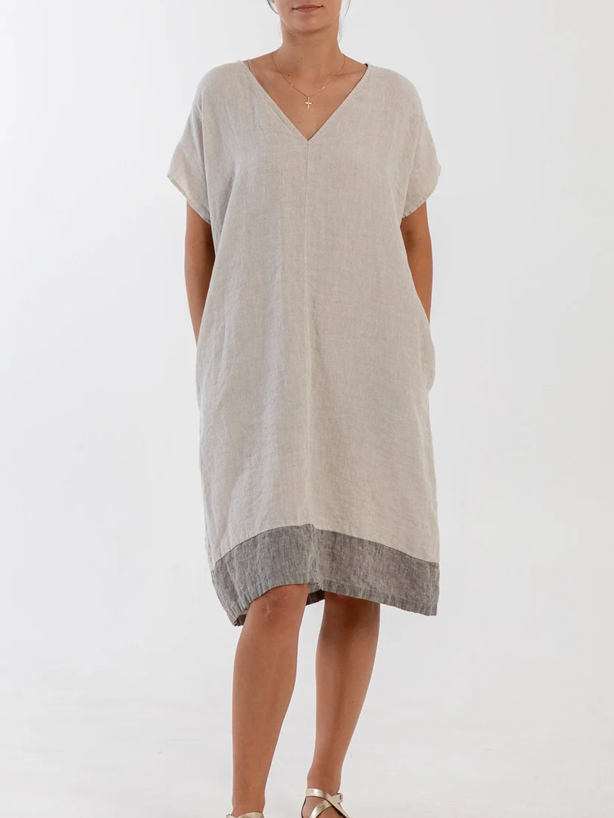Cotton And Linen Crew Neck Plain Short Sleeve Mini Dress