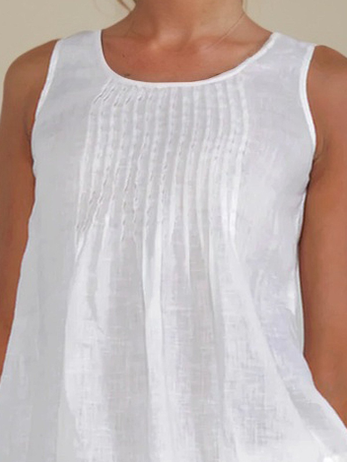 Linen Crew Neck Plain Sleeveless Tank Top