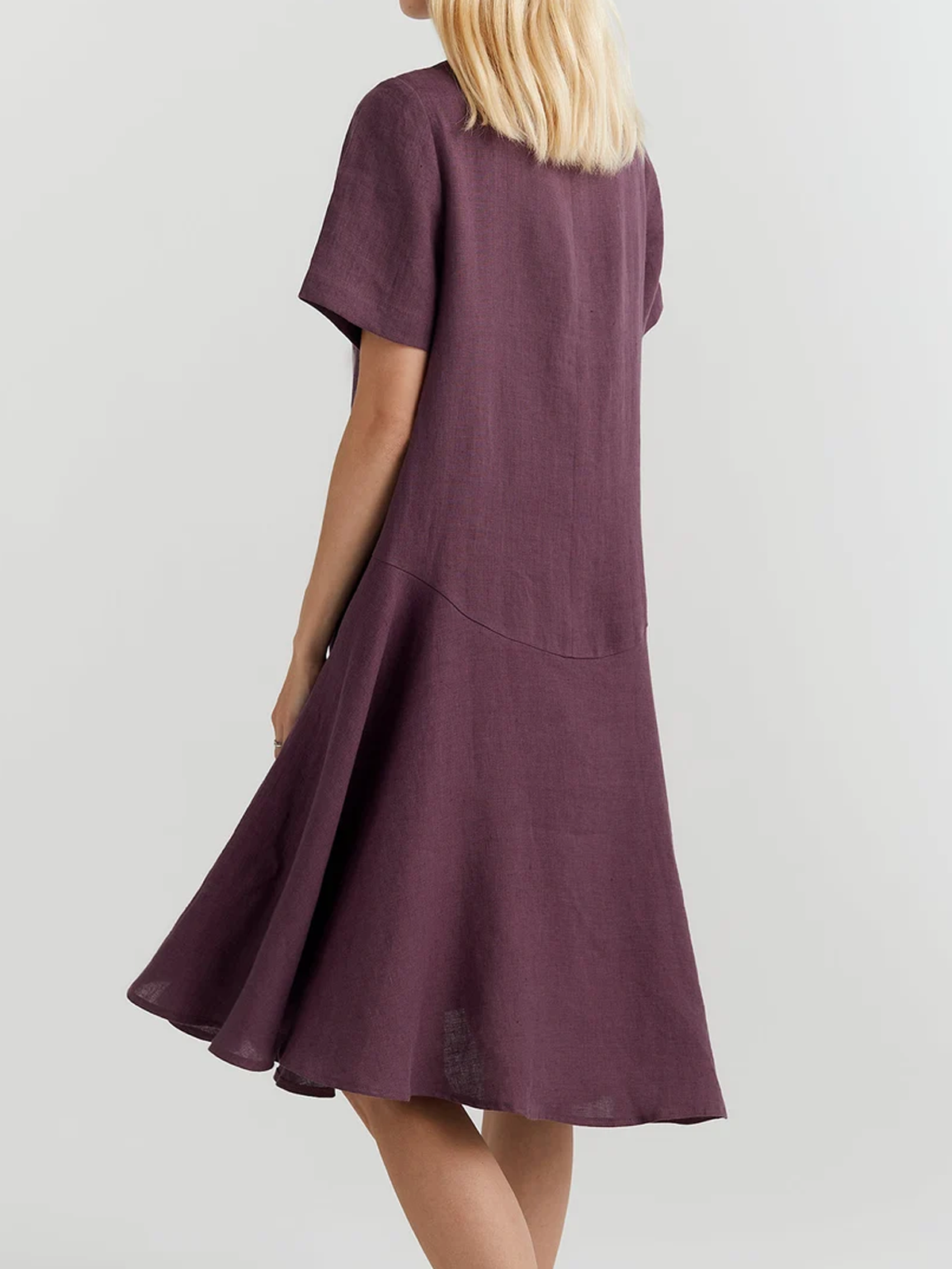 Cotton And Linen Crew Neck Plain Short Sleeve Mini Dress