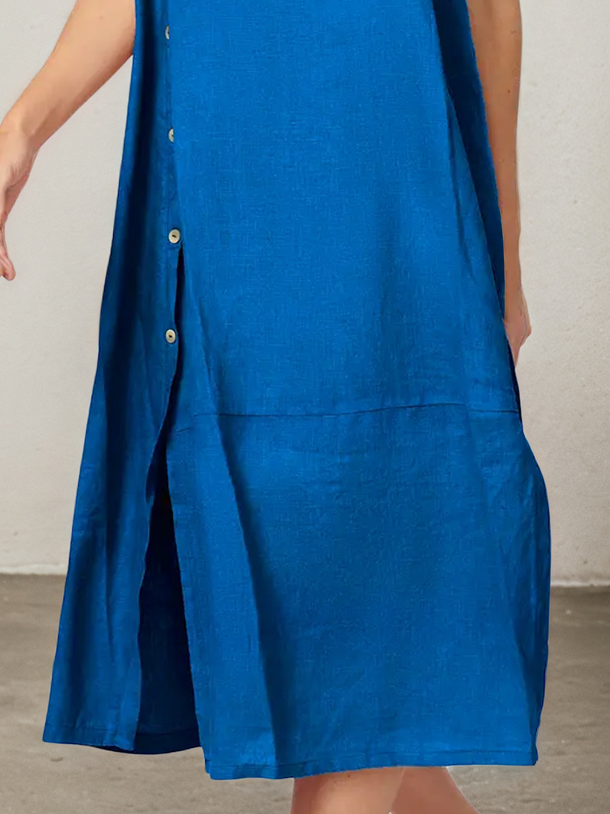 Linen Crew Neck Plain Half Sleeve Dress Mini