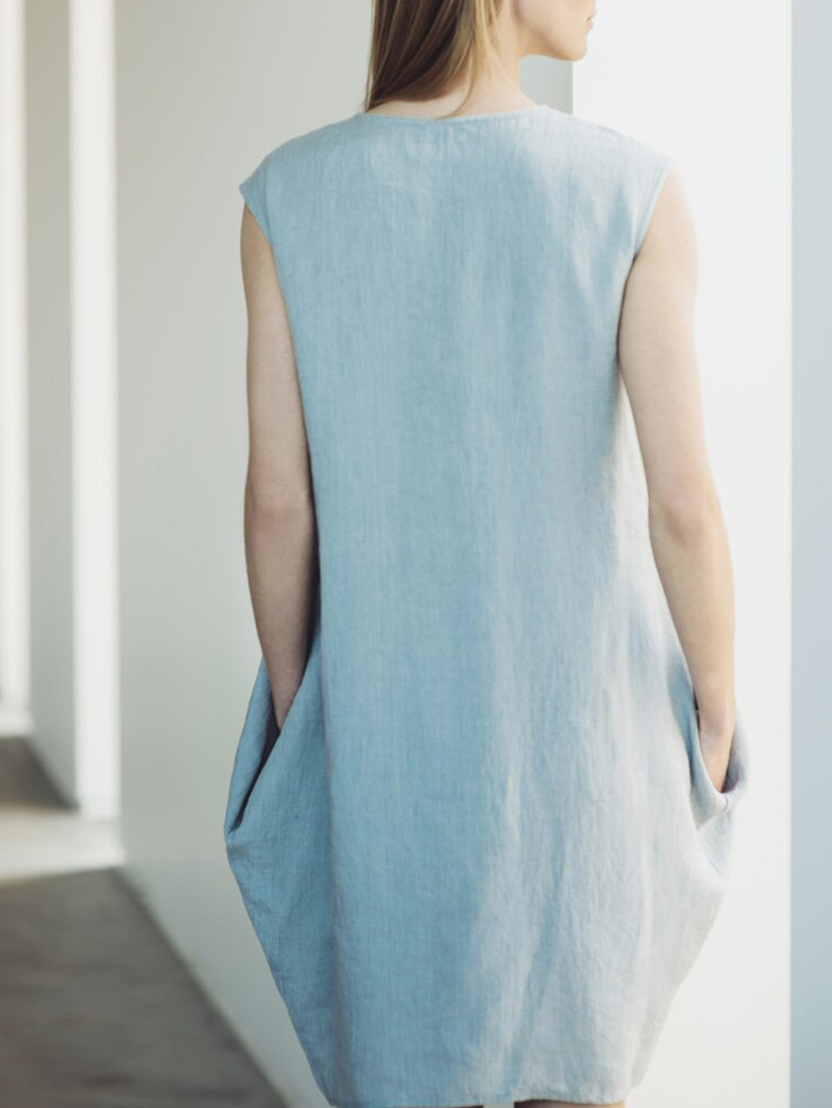 Cotton And Linen Crew Neck Plain Sleeveless Mini Dress