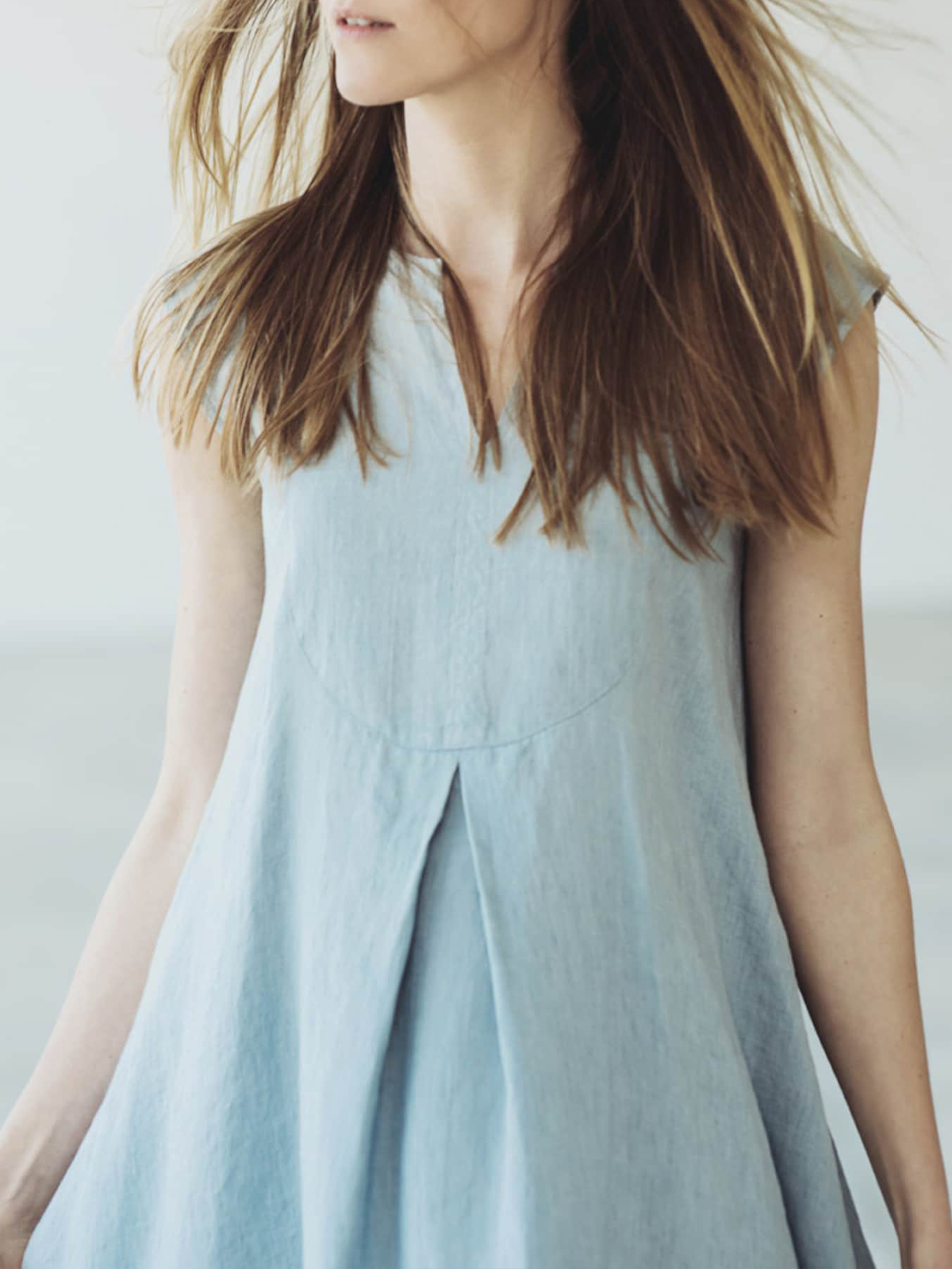 Cotton And Linen Crew Neck Plain Sleeveless Mini Dress