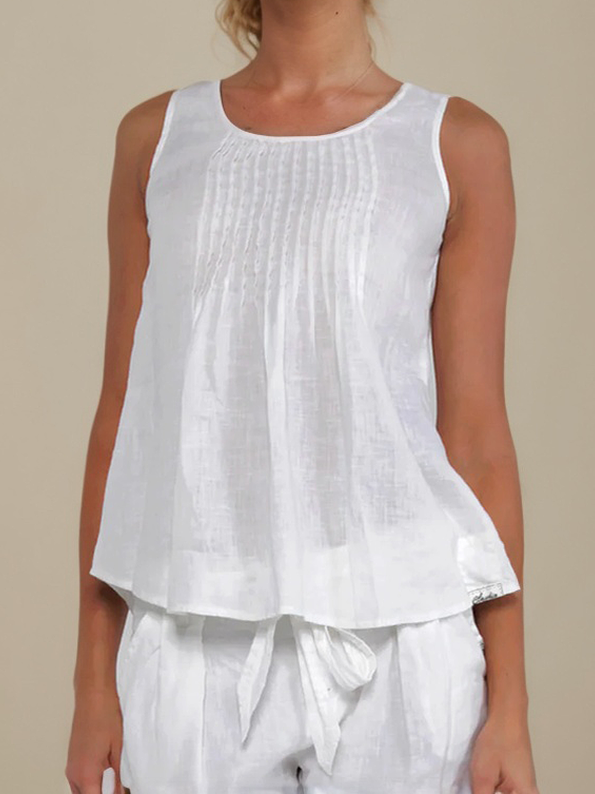 Linen Crew Neck Plain Sleeveless Tank Top