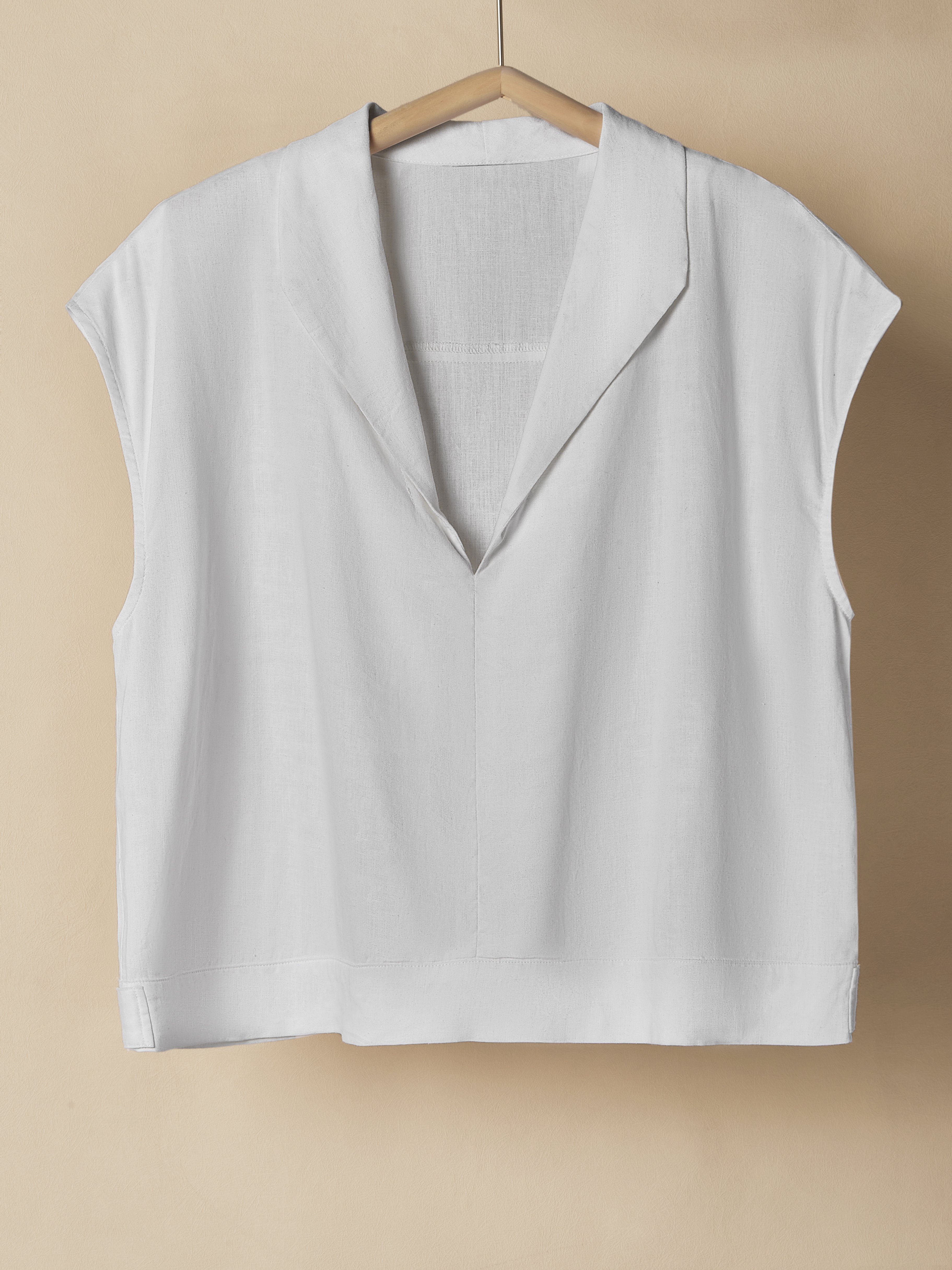 Linen V-neck Plain Sleeveless Tank Top